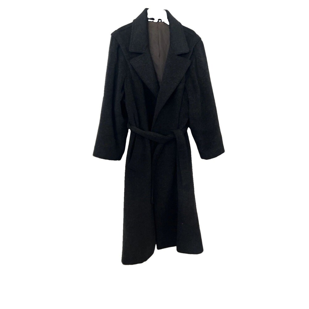 American male Wool Trench Coat Size 40 Gray Pockets Tie Waist Classic